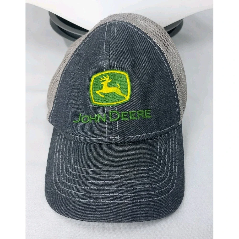 John Deere Toddler Kids Gray‎ Denim Trucker Cap Hat Mesh Back Snap Adjustable